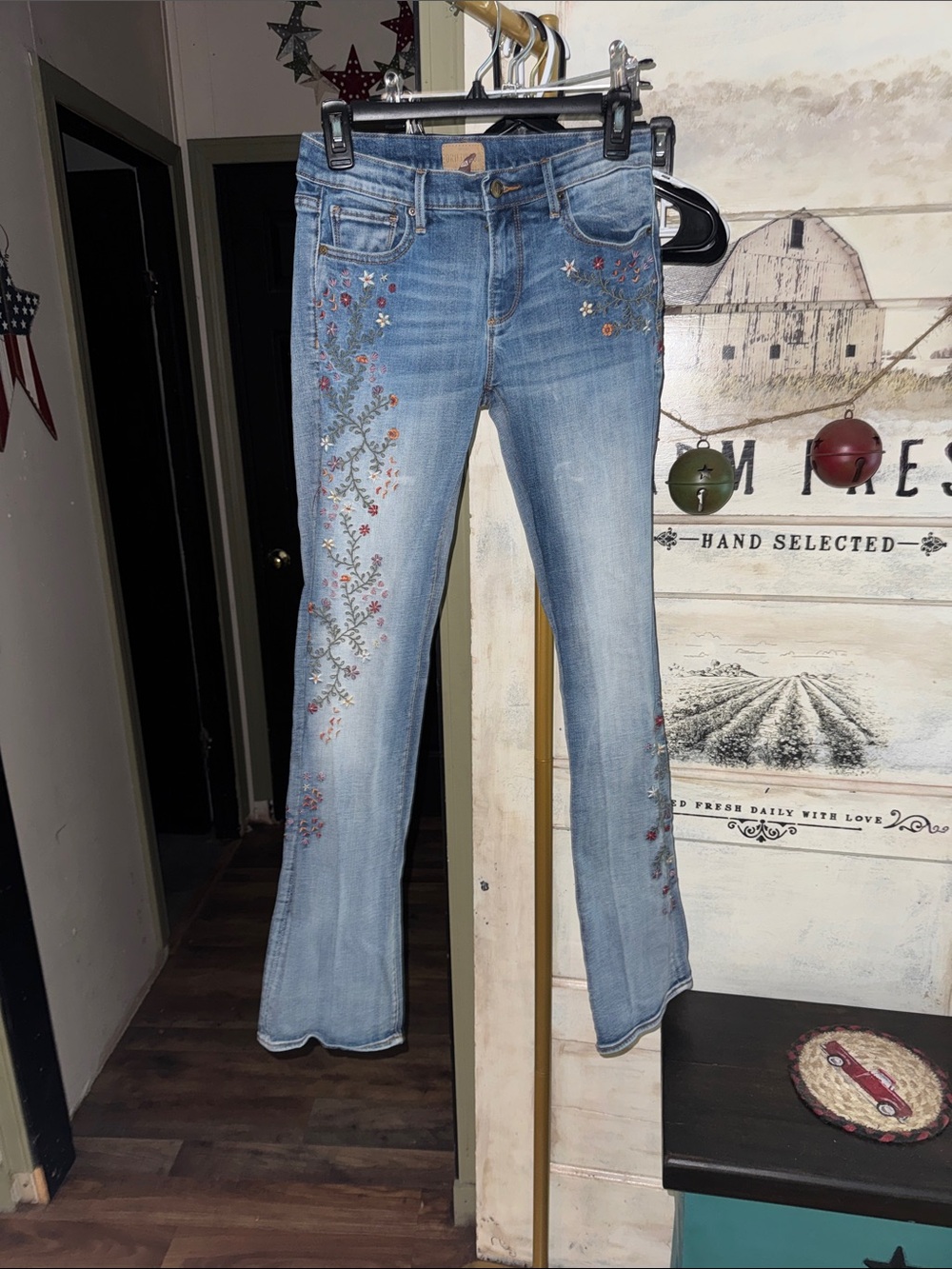 DRIFTWOOD Light Blue Floral Embroidered Flare Jeans